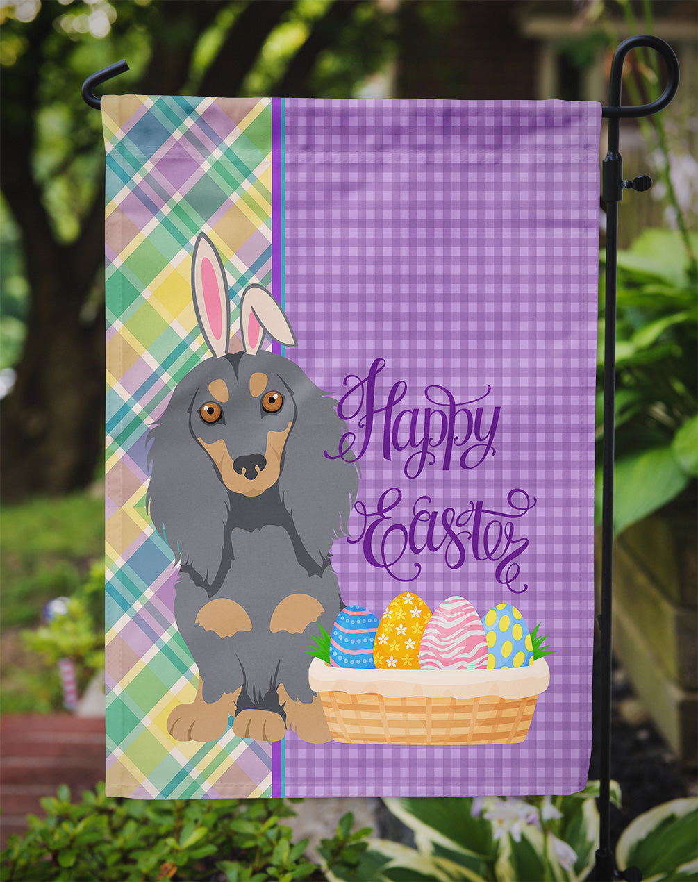 Caroline's Treasures Longhair Blue and Tan Dachshund Easter Garden Flag – Decorative Outdoor Yard Flag