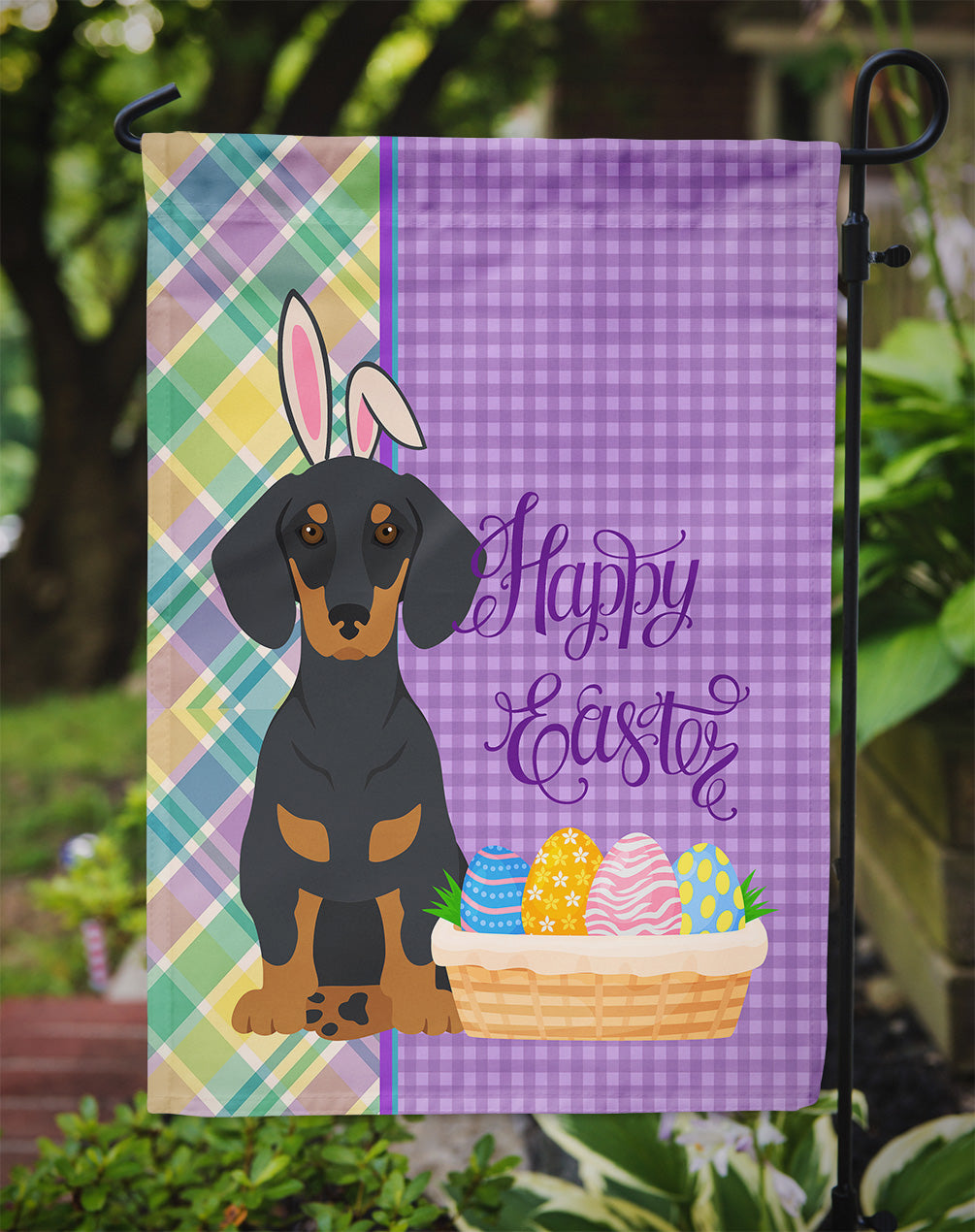 Black and Tan Dachshund Easter Flag Garden Size
