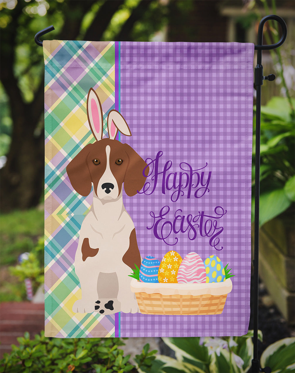 Red Piebald Dachshund Easter Flag Garden Size  the-store.com.