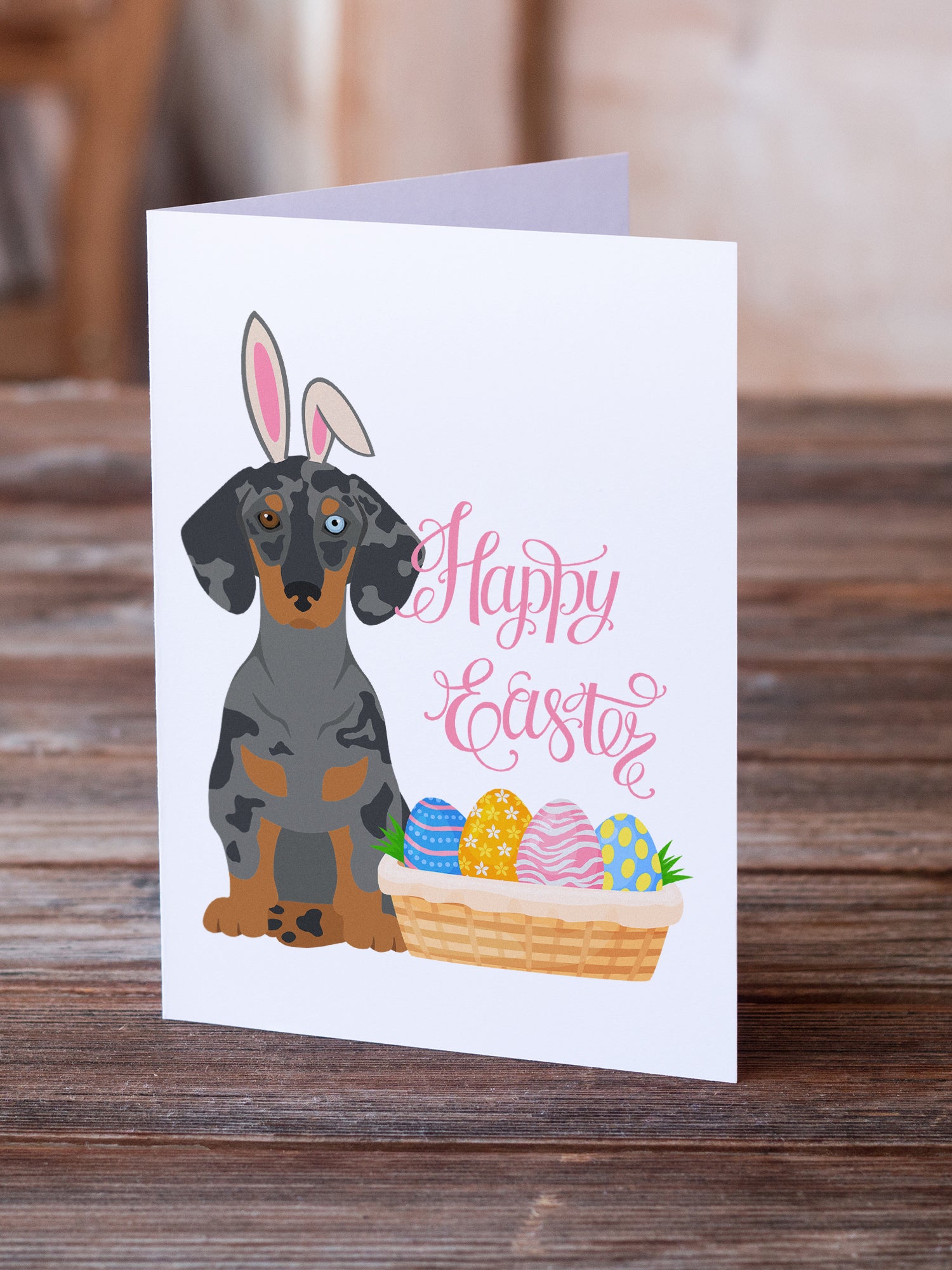Black Dapple Dachshund Easter Greeting Cards and Envelopes Pack of 8 - the-store.com