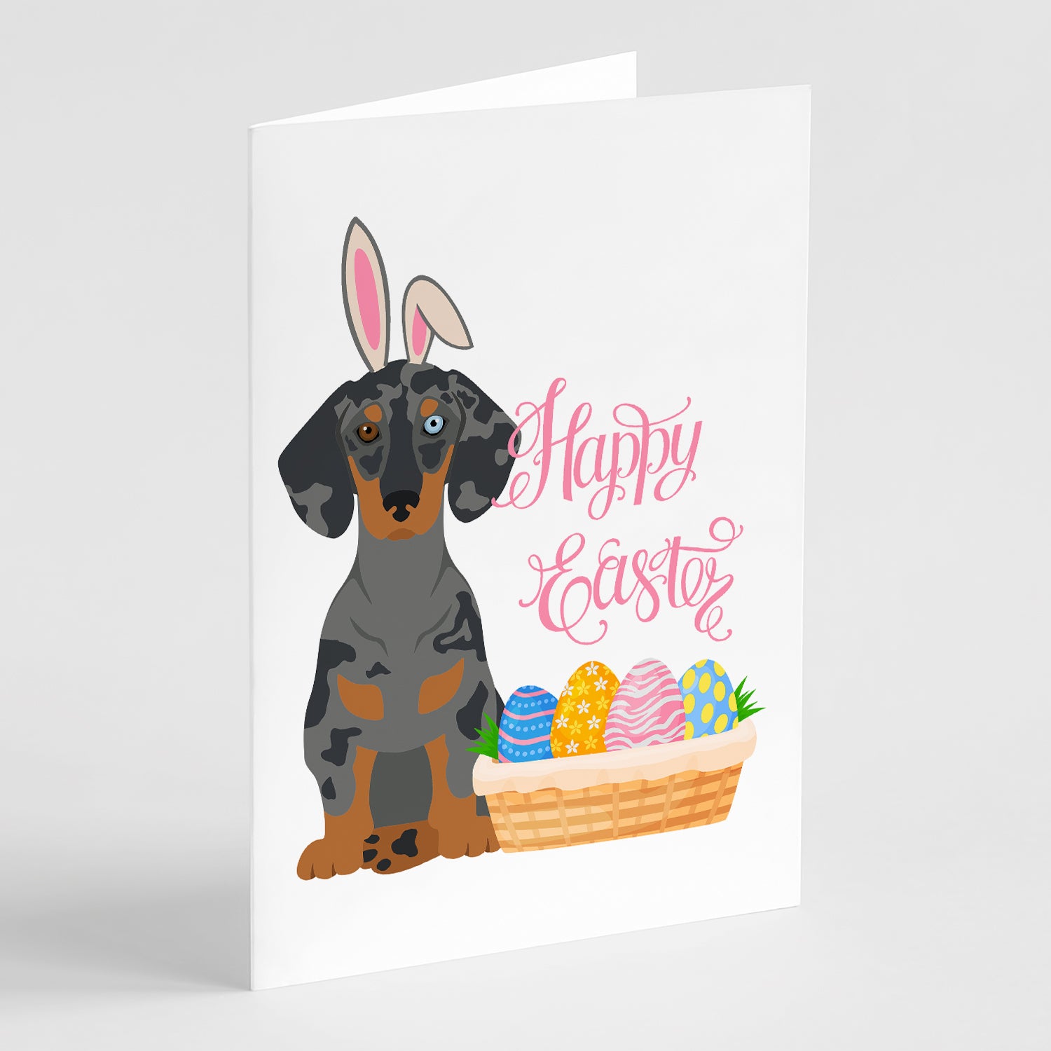 Caroline's Treasures Black Dapple Dachshund Easter Greeting Cards - Blank Note Cards – 8-Pack of Artist-Designed Cards with Envelopes