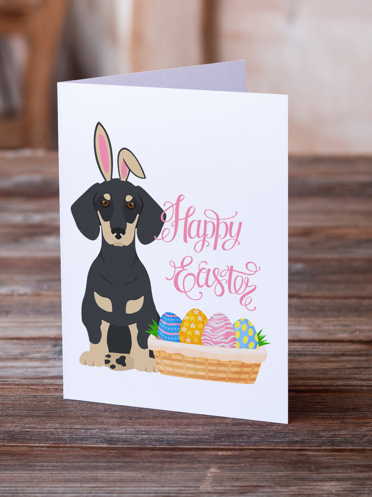 Caroline's Treasures Black and Cream Dachshund Easter Greeting Cards - Blank Note Cards – 8-Pack of Artist-Designed Cards with Envelopes