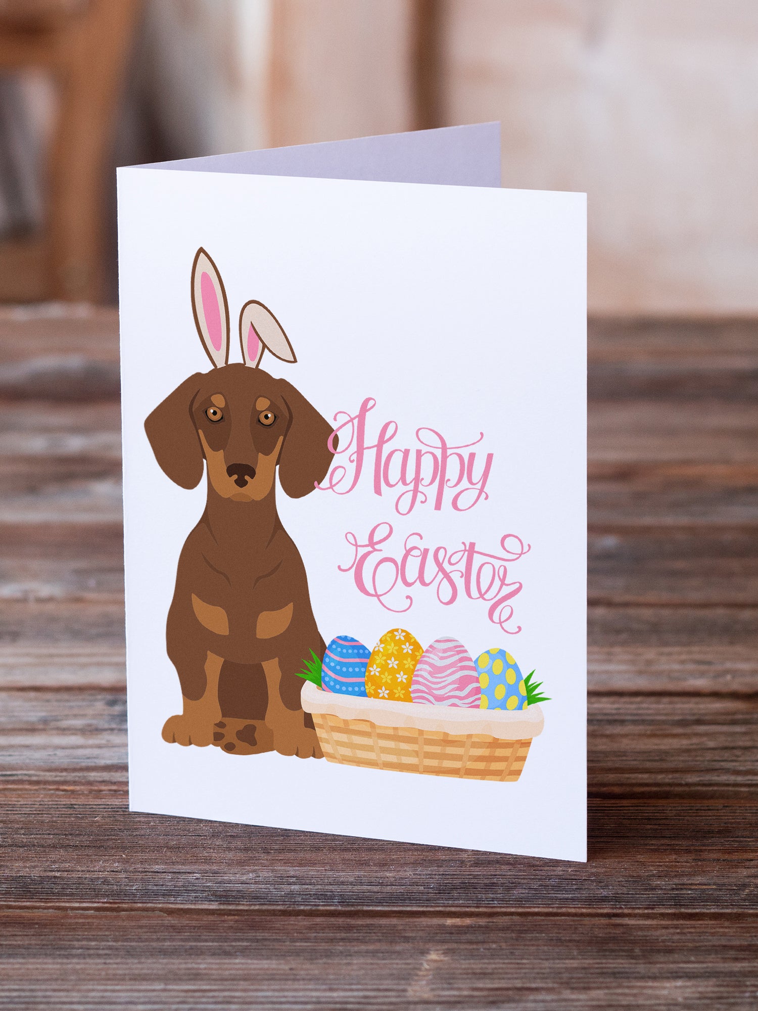 Chocolate and Tan Dachshund Easter Greeting Cards and Envelopes Pack of 8 - the-store.com