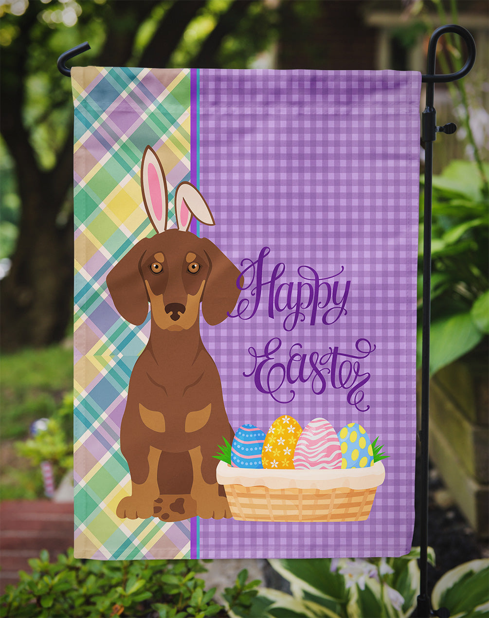 Chocolate and Tan Dachshund Easter Flag Garden Size  the-store.com.