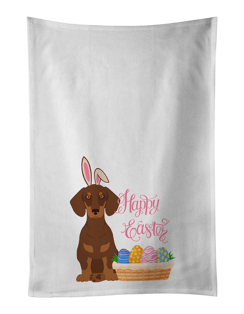 Buy this Chocolate and Tan Dachshund Easter White Kitchen Towel Set of 2 Dish Towels