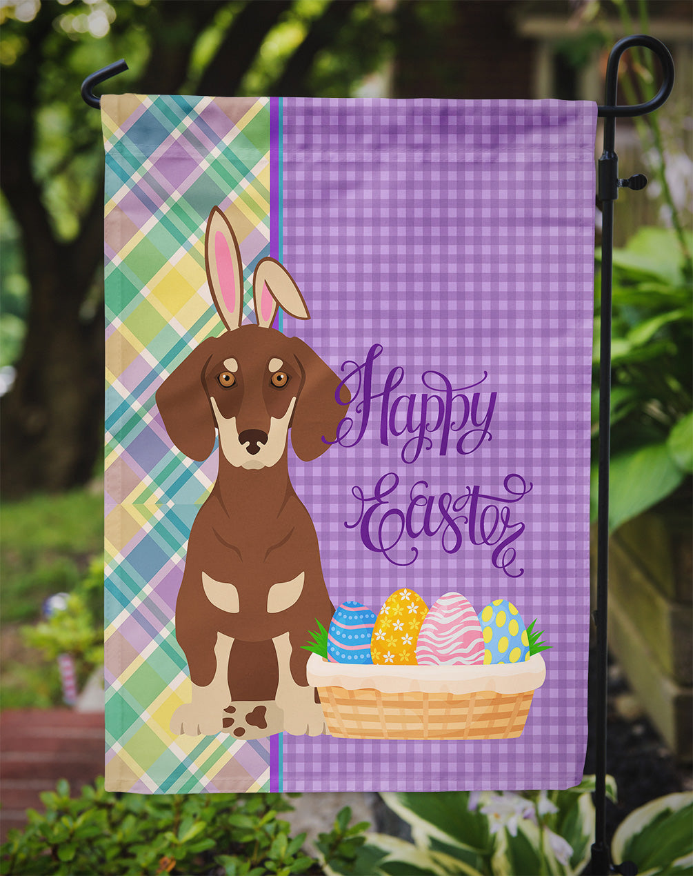 Chocolate and Cream Dachshund Easter Flag Garden Size  the-store.com.