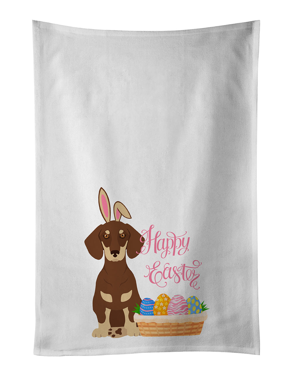 Buy this Chocolate and Cream Dachshund Easter White Kitchen Towel Set of 2 Dish Towels