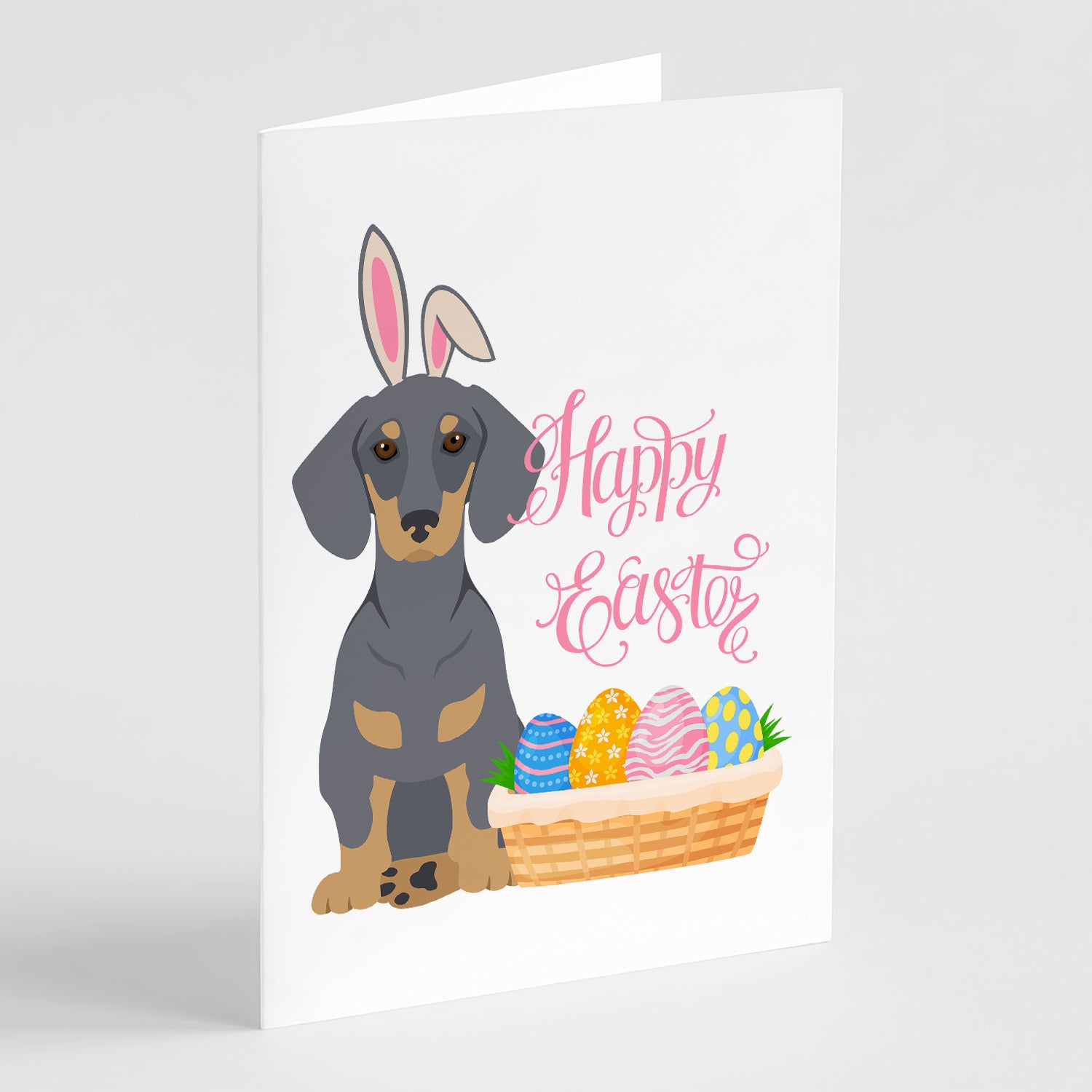 Caroline's Treasures Blue and Tan Dachshund Easter Greeting Cards - Blank Note Cards – 8-Pack of Artist-Designed Cards with Envelopes
