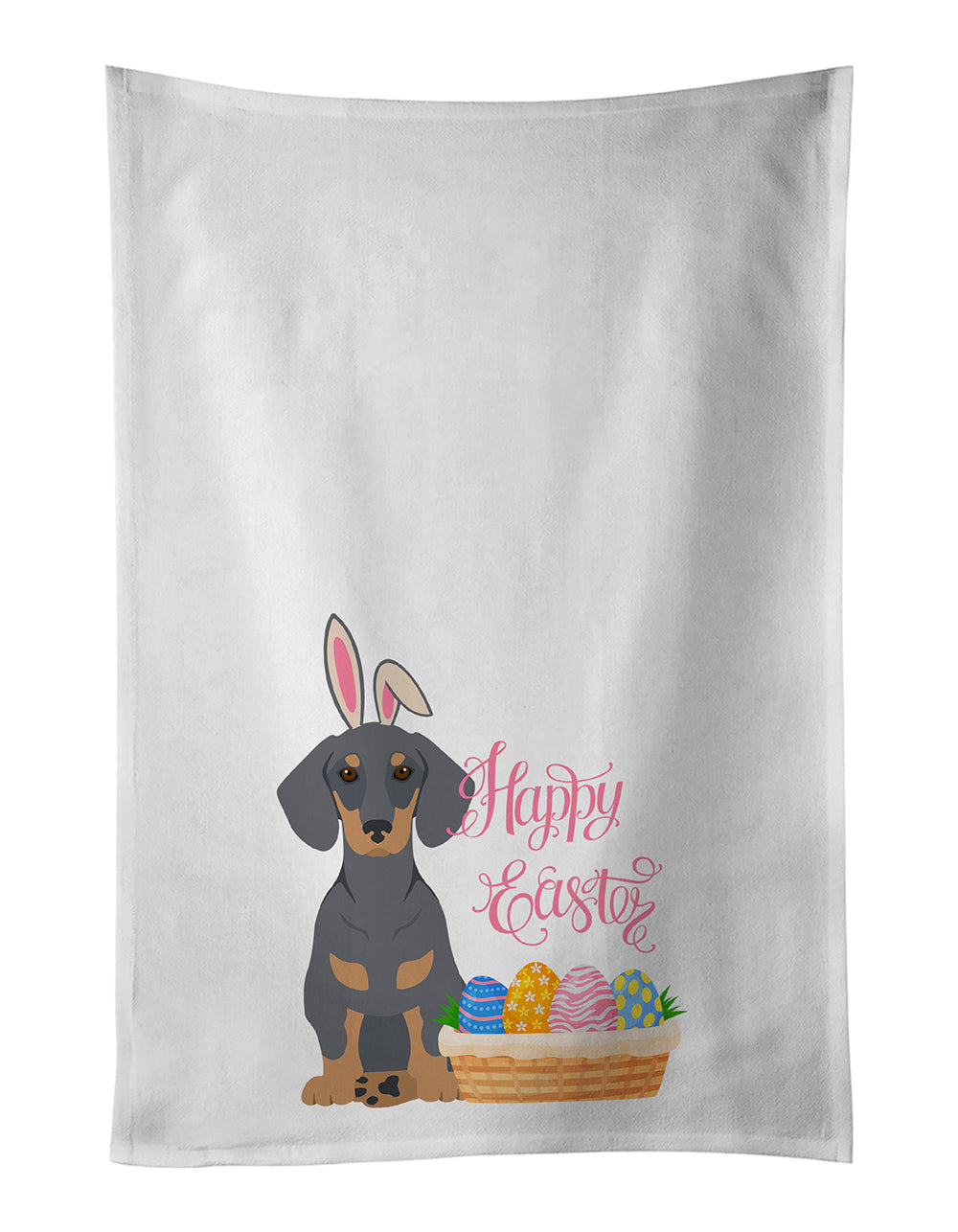 Buy this Blue and Tan Dachshund Easter White Kitchen Towel Set of 2 Dish Towels