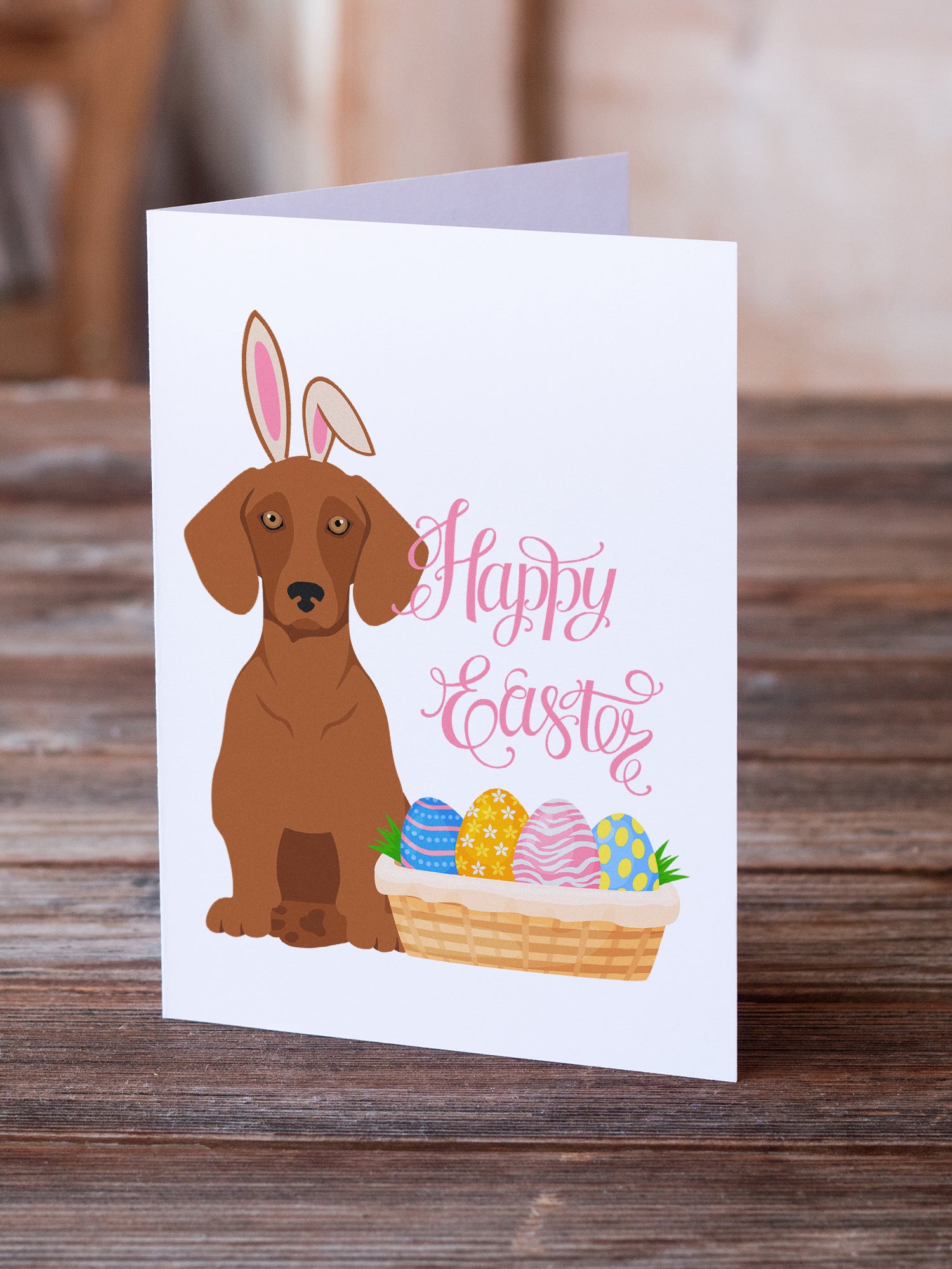 Red Dachshund Easter Greeting Cards and Envelopes Pack of 8 - the-store.com