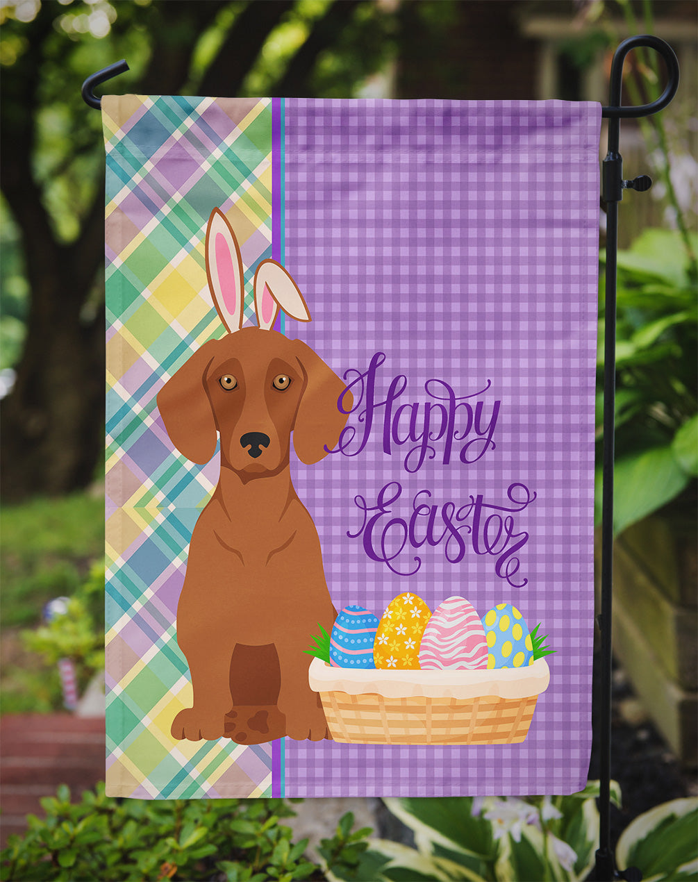 Red Dachshund Easter Flag Garden Size  the-store.com.