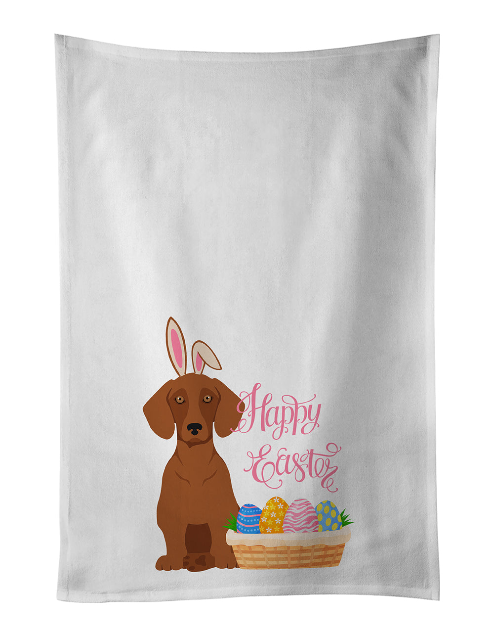 Buy this Red Dachshund Easter White Kitchen Towel Set of 2 Dish Towels