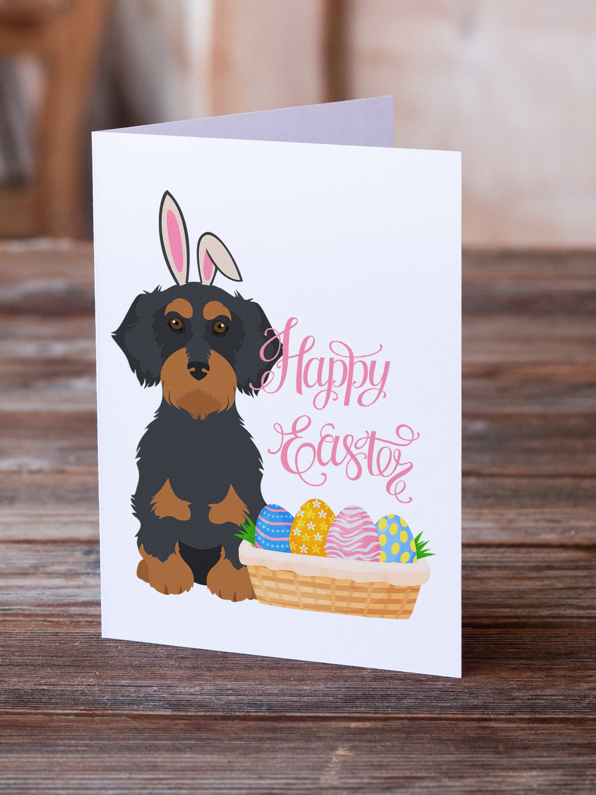 Caroline's Treasures Wirehair Black and Tan Dachshund Easter Greeting Cards - Blank Note Cards – 8-Pack of Artist-Designed Cards with Envelopes