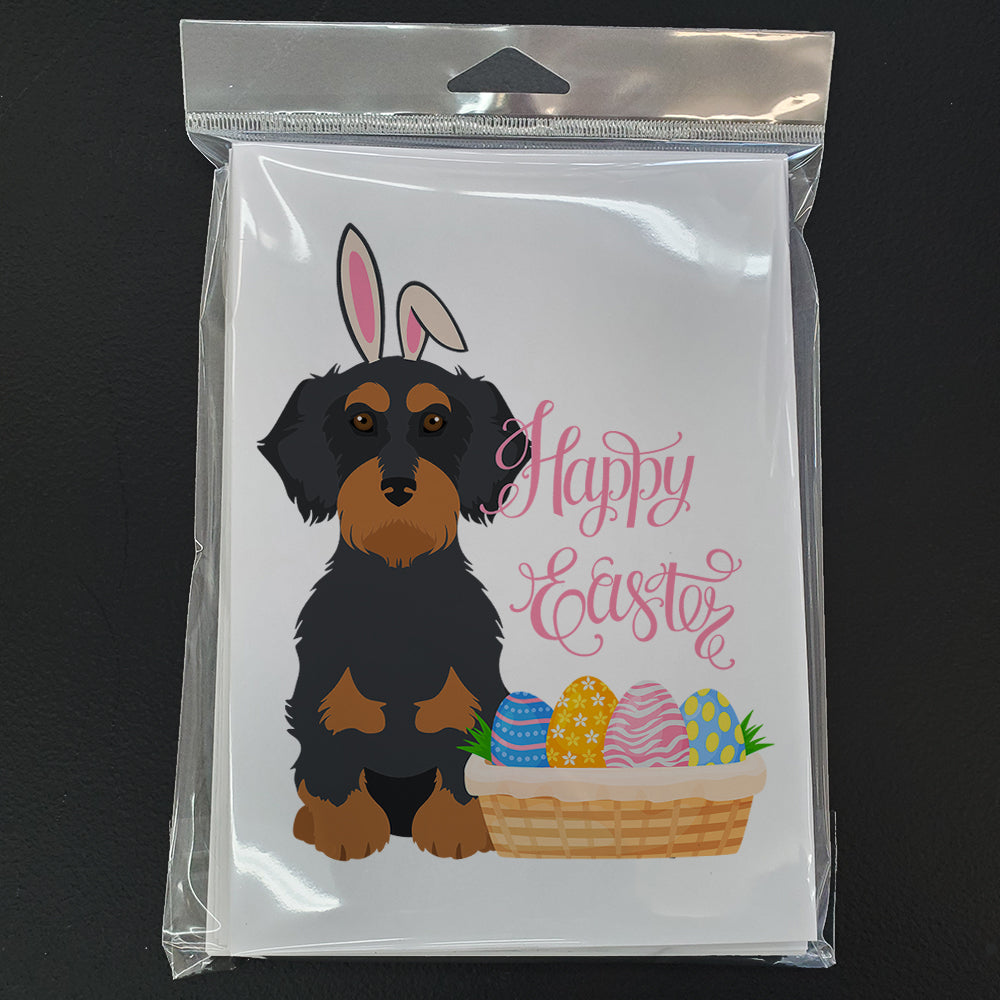 Caroline's Treasures Wirehair Black and Tan Dachshund Easter Greeting Cards - Blank Note Cards – 8-Pack of Artist-Designed Cards with Envelopes