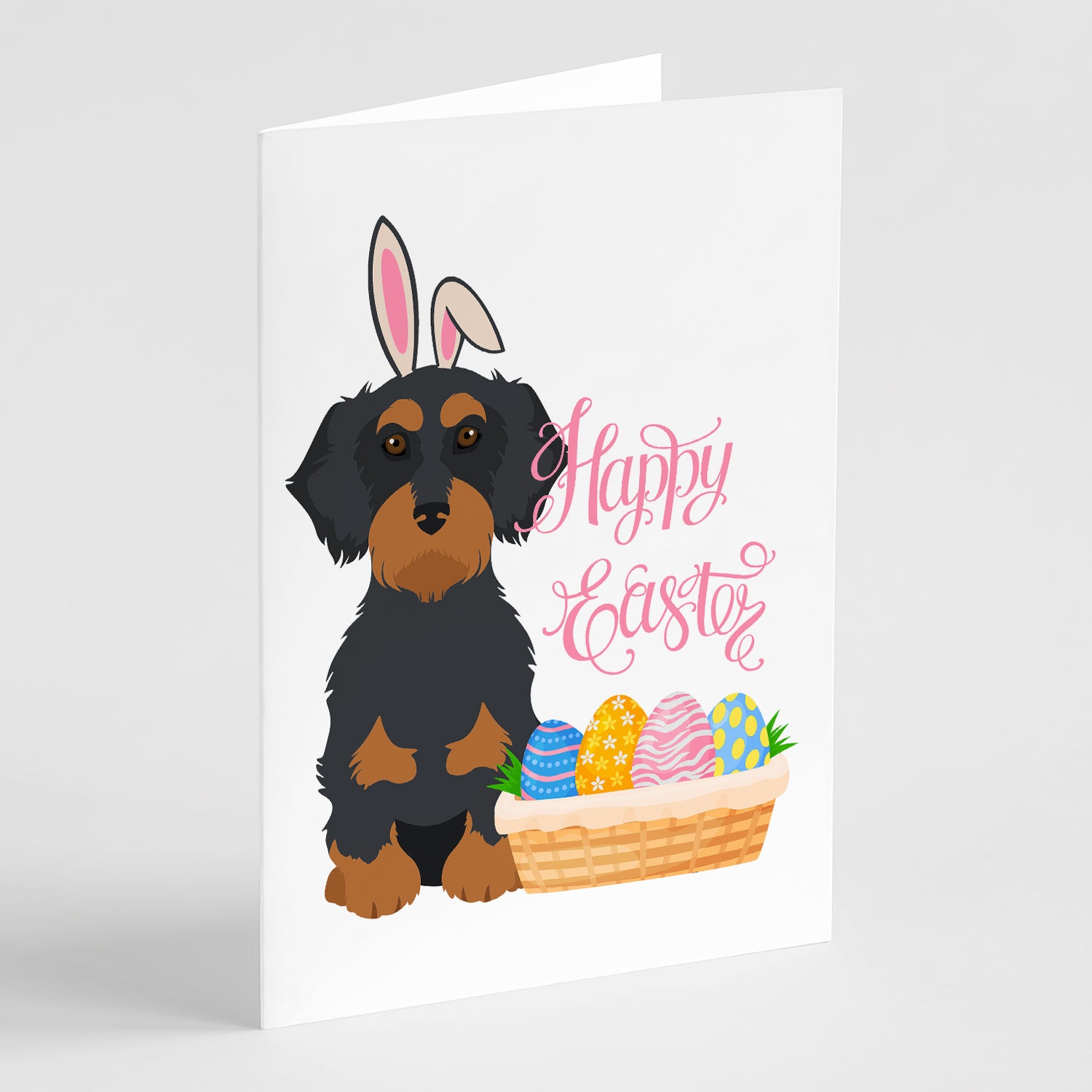 Caroline's Treasures Wirehair Black and Tan Dachshund Easter Greeting Cards - Blank Note Cards – 8-Pack of Artist-Designed Cards with Envelopes