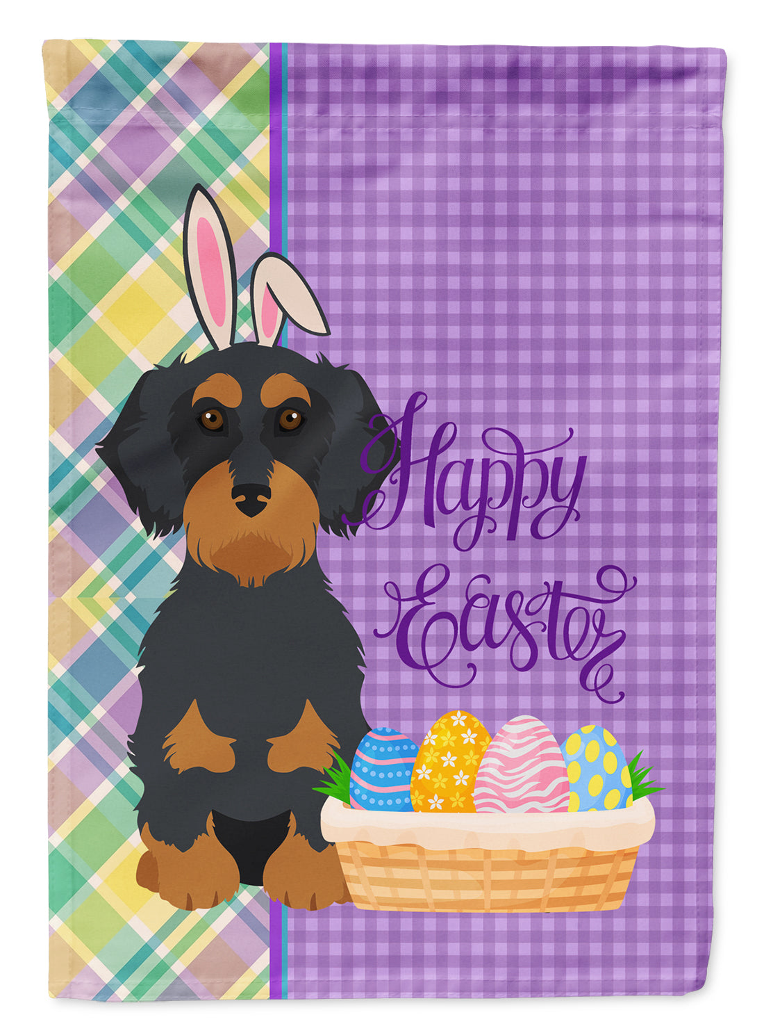 Wirehair Black and Tan Dachshund Easter Flag Garden Size