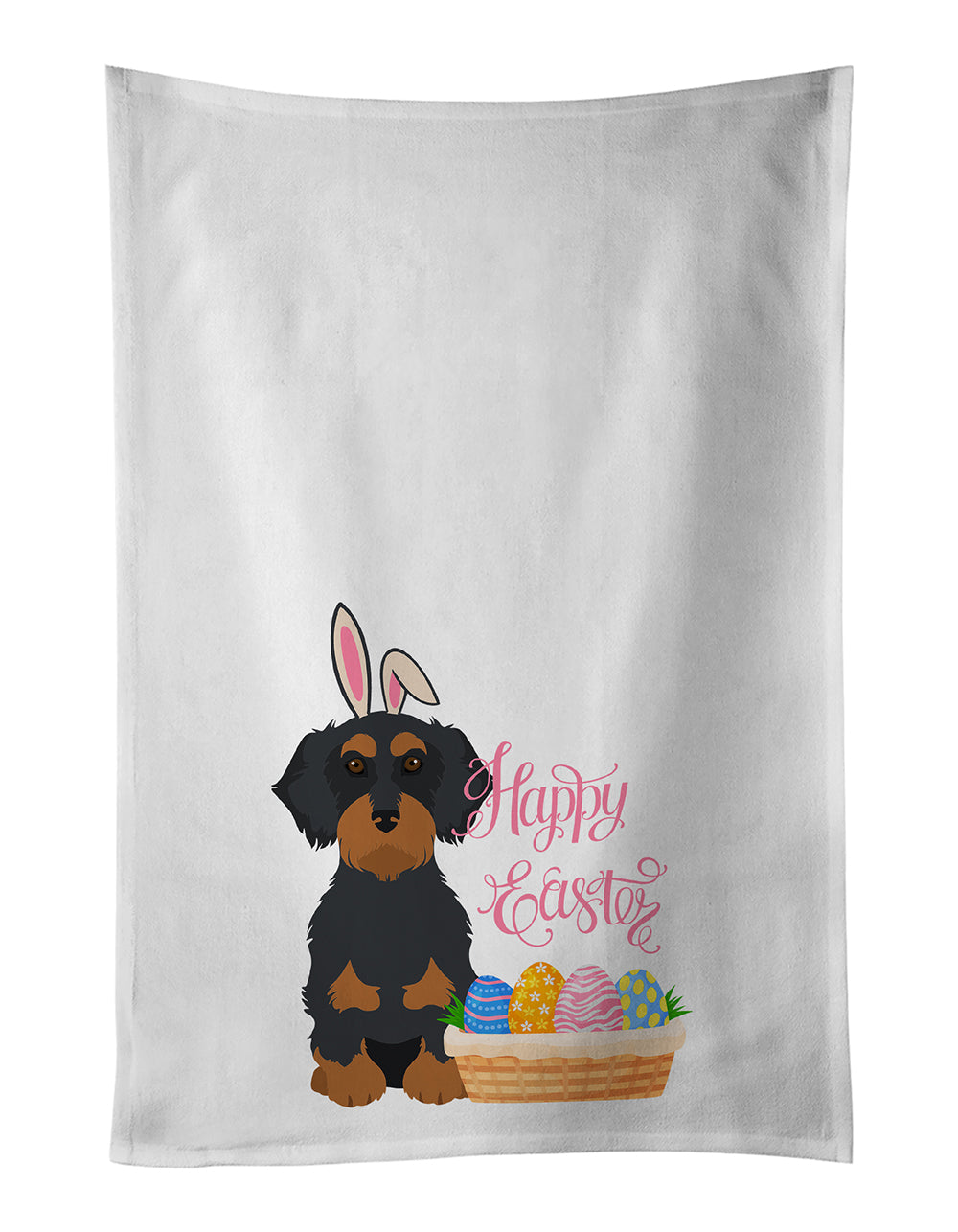 Buy this Wirehair Black and Tan Dachshund Easter White Kitchen Towel Set of 2 Dish Towels
