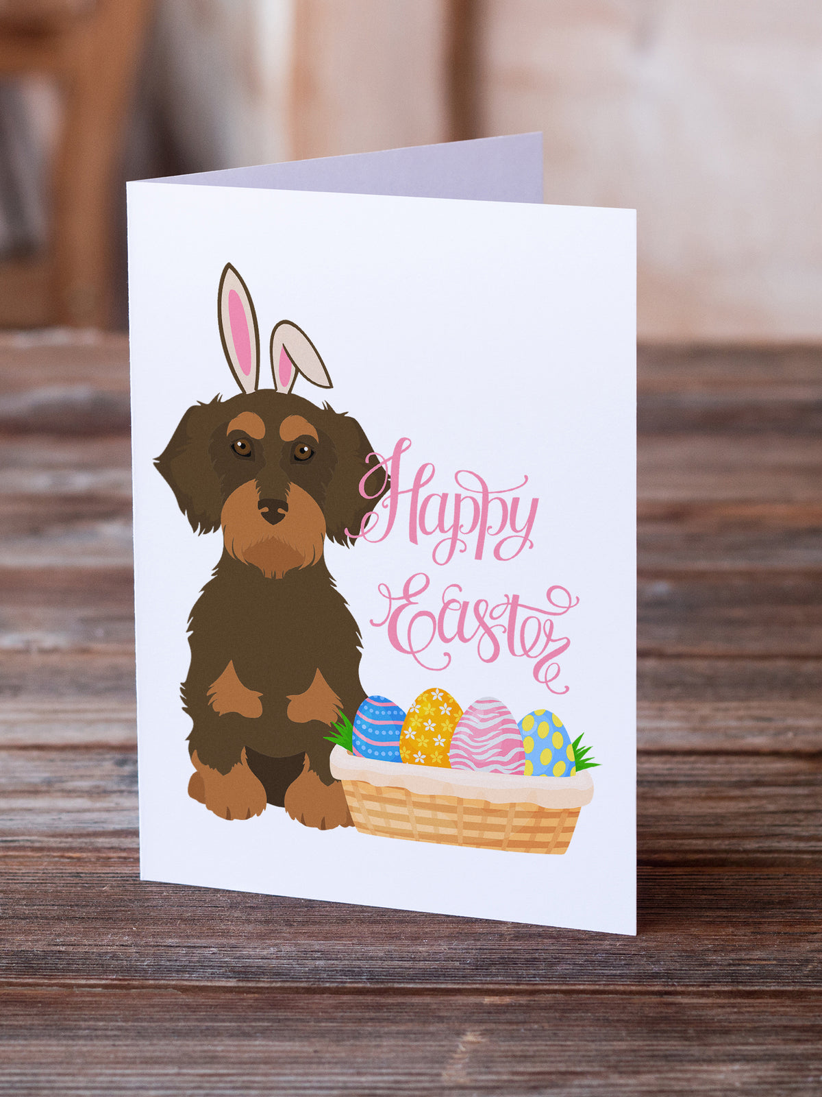 Caroline's Treasures Wirehair Chocolate and Tan Dachshund Easter Greeting Cards - Blank Note Cards – 8-Pack of Artist-Designed Cards with Envelopes