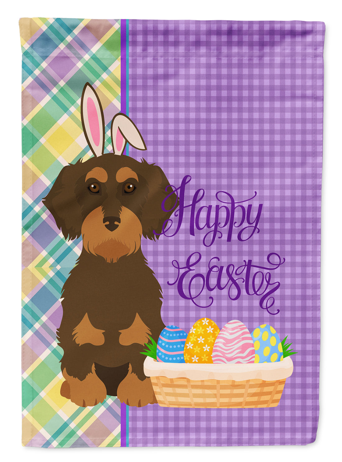 Wirehair Chocolate and Tan Dachshund Easter Flag Garden Size