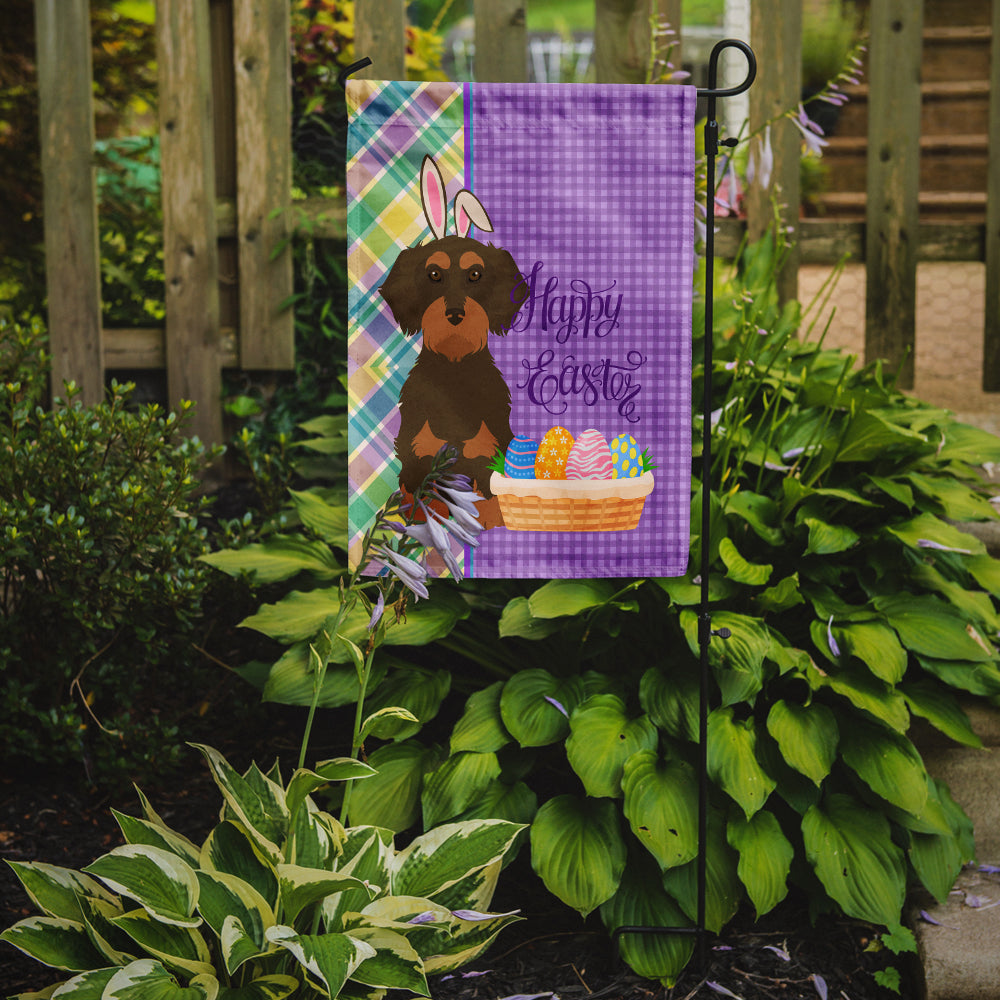 Wirehair Chocolate and Tan Dachshund Easter Flag Garden Size