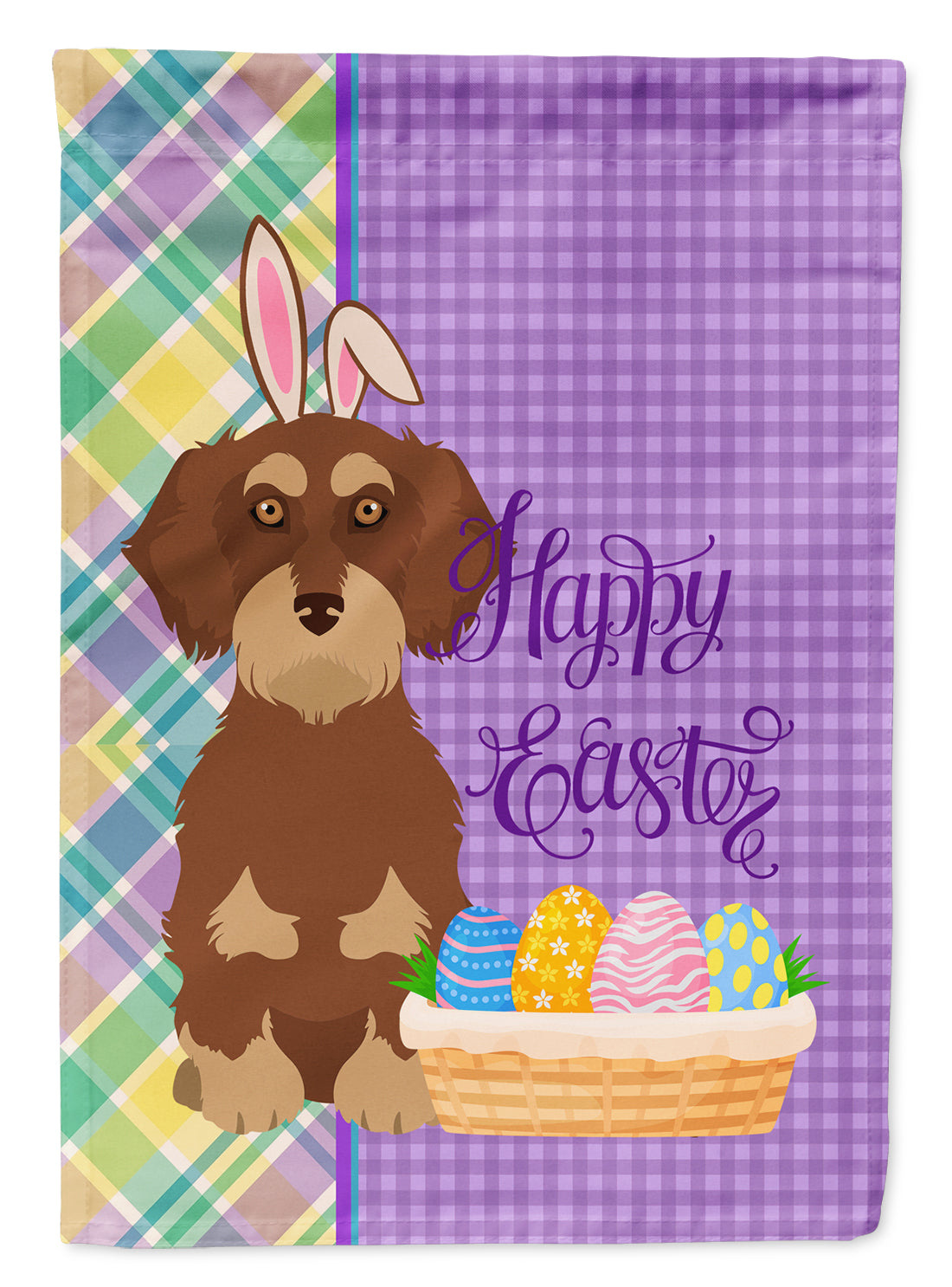 Wirehair Red and Tan Dachshund Easter Flag Garden Size  the-store.com.