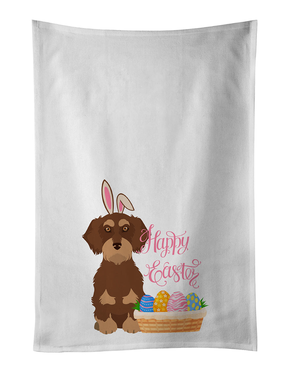 Buy this Wirehair Red and Tan Dachshund Easter White Kitchen Towel Set of 2 Dish Towels