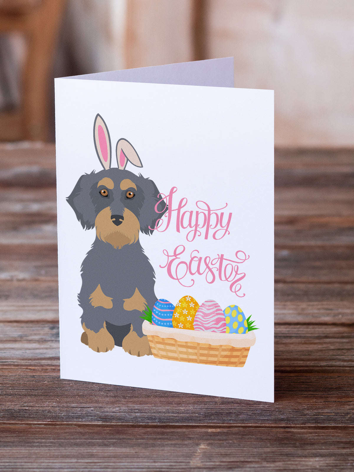 Caroline's Treasures Wirehair Blue and Tan Dachshund Easter Greeting Cards - Blank Note Cards – 8-Pack of Artist-Designed Cards with Envelopes