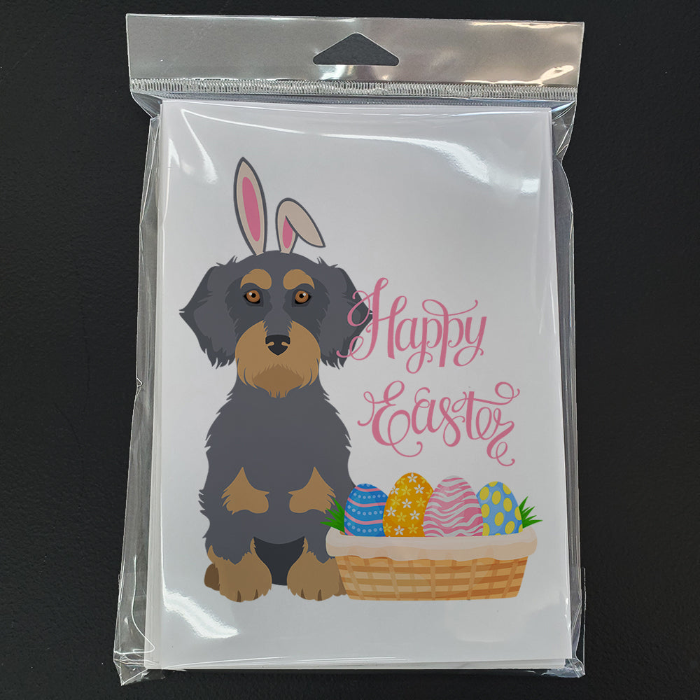 Caroline's Treasures Wirehair Blue and Tan Dachshund Easter Greeting Cards - Blank Note Cards – 8-Pack of Artist-Designed Cards with Envelopes