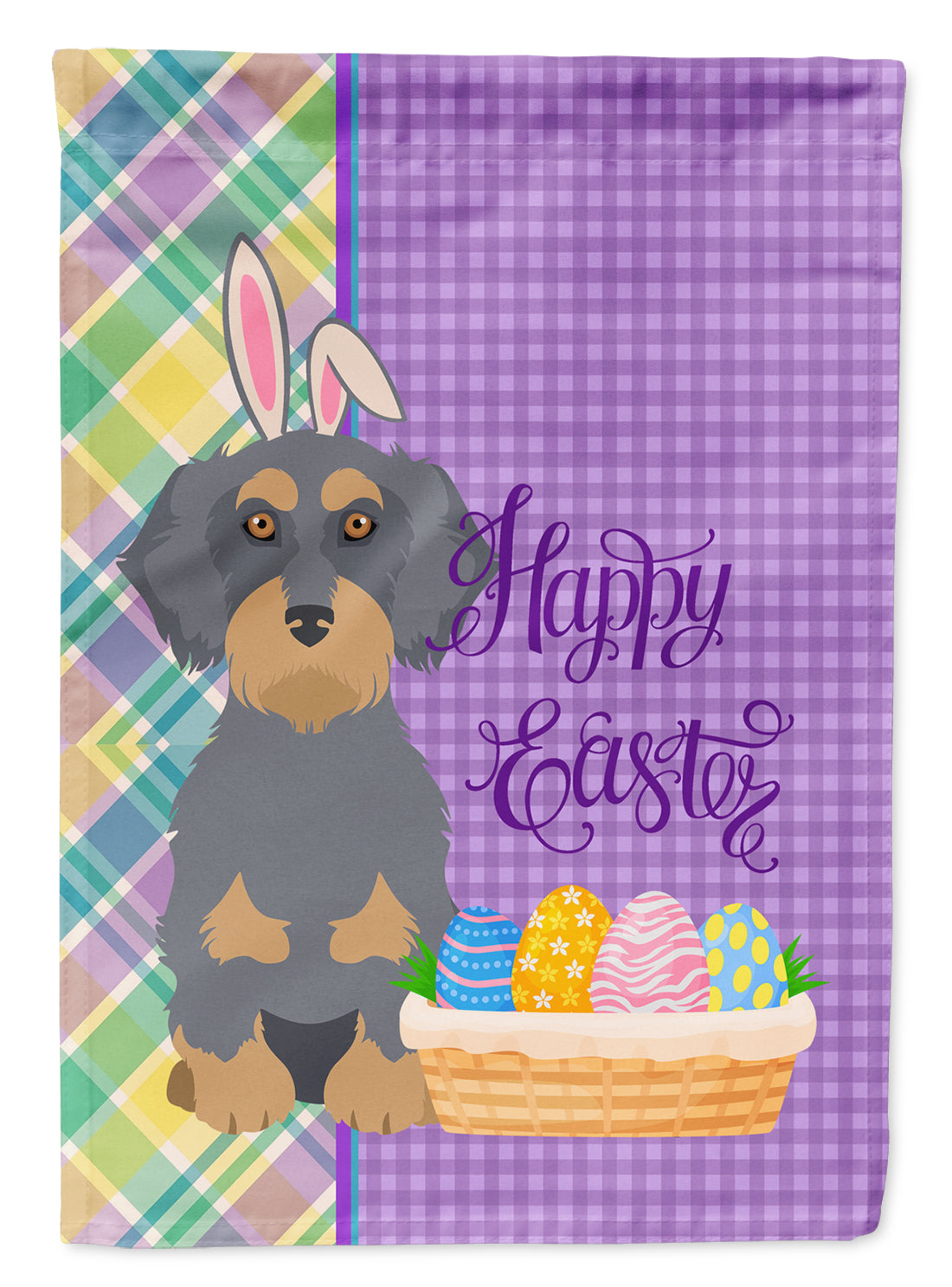 Wirehair Blue and Tan Dachshund Easter Flag Garden Size