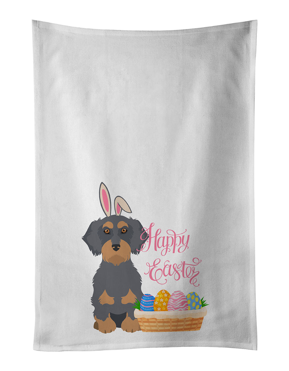 Buy this Wirehair Blue and Tan Dachshund Easter White Kitchen Towel Set of 2 Dish Towels