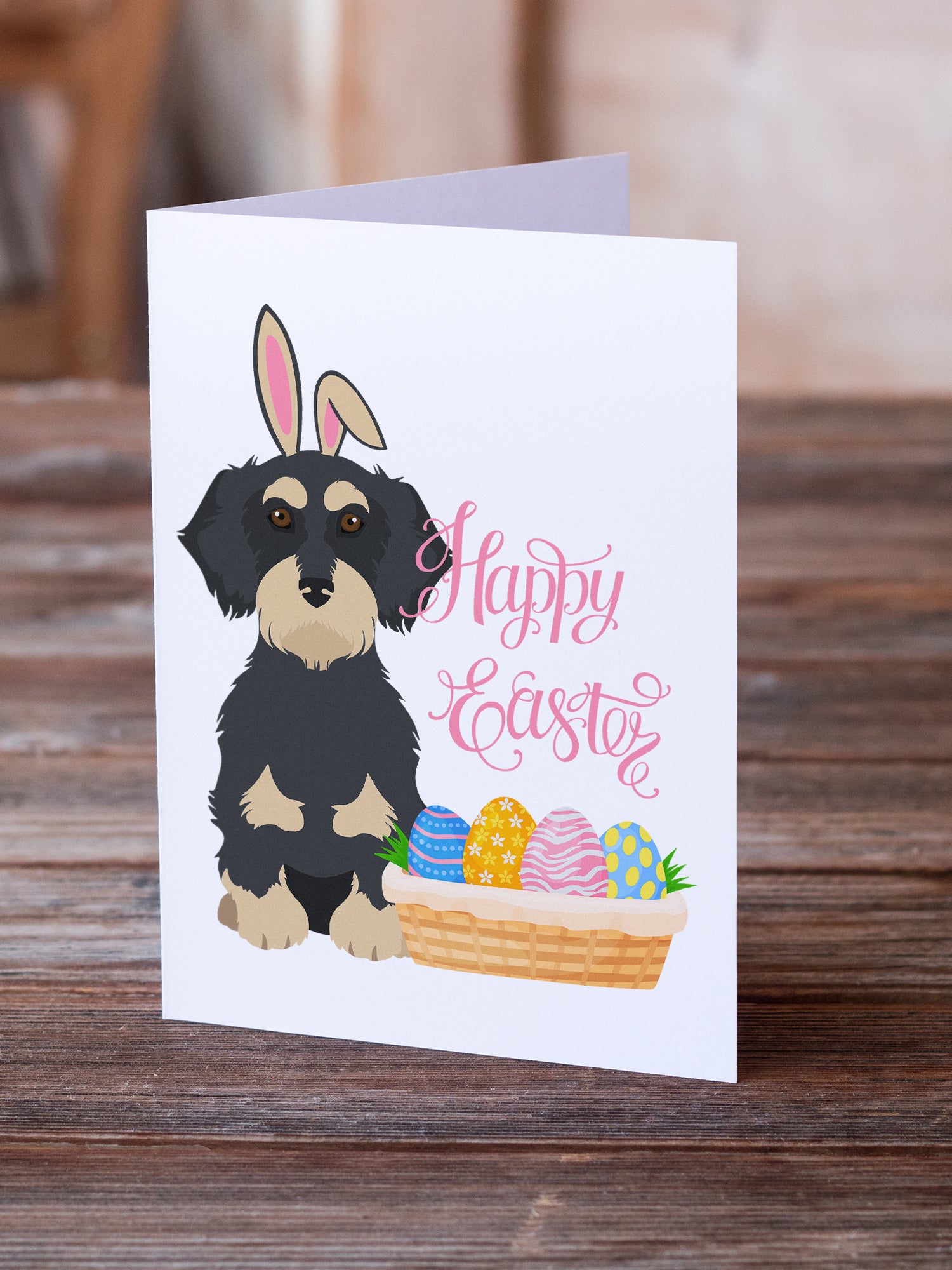 Buy this Wirehair Black and Cream Dachshund Easter Greeting Cards and Envelopes Pack of 8