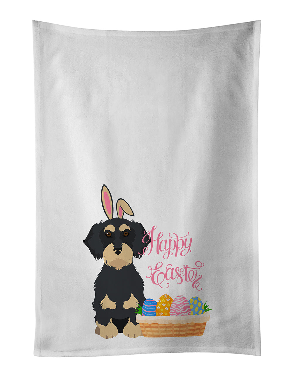 Buy this Wirehair Black and Cream Dachshund Easter White Kitchen Towel Set of 2 Dish Towels