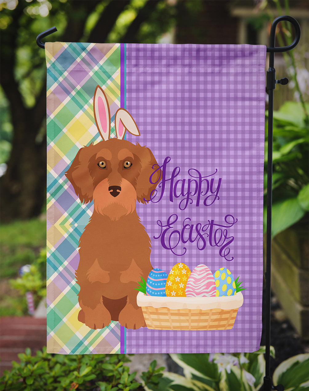 Wirehair Red Dachshund Easter Flag Garden Size  the-store.com.