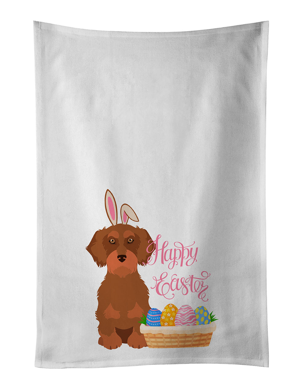Buy this Wirehair Red Dachshund Easter White Kitchen Towel Set of 2 Dish Towels