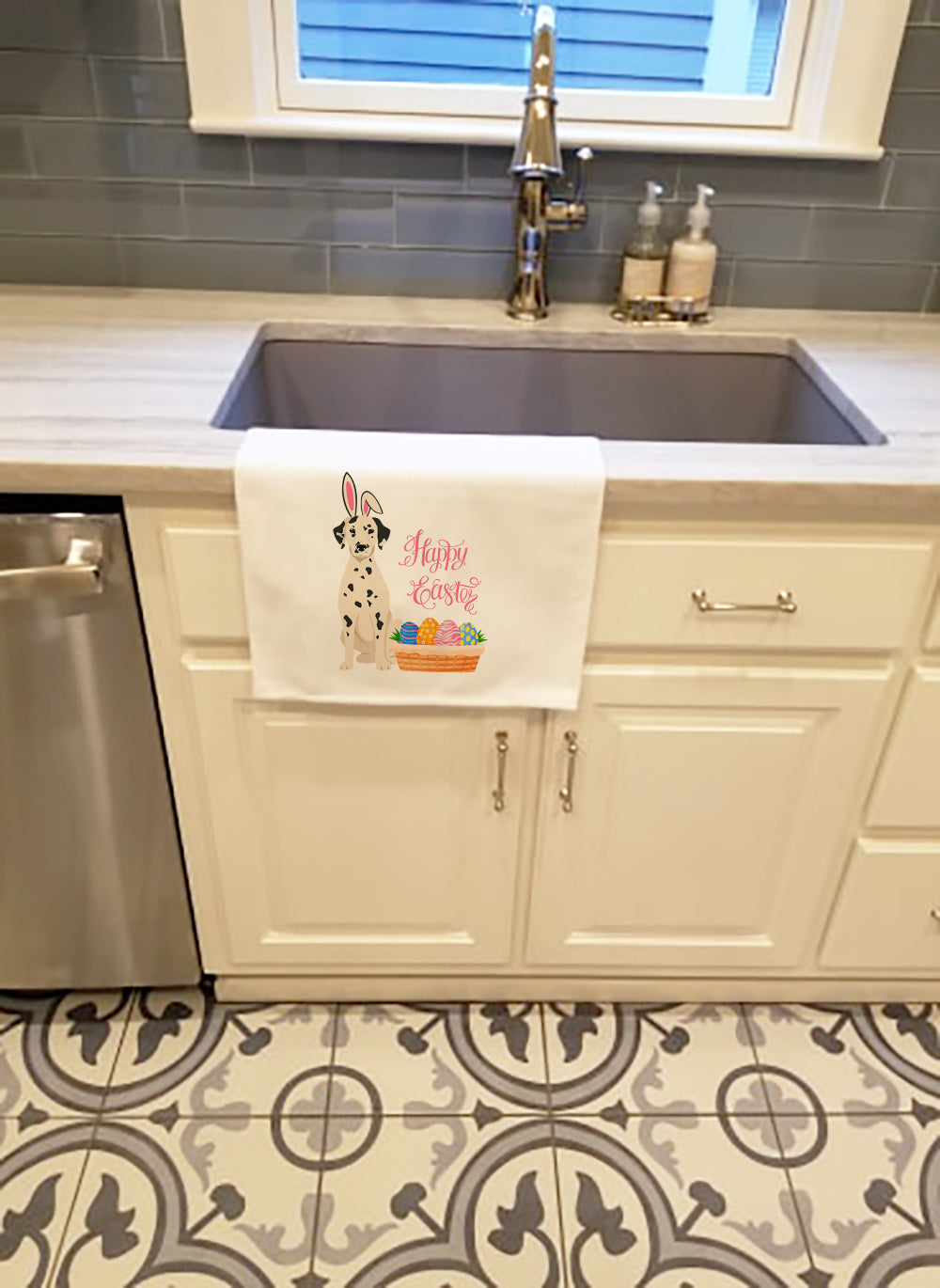 Dalmatian Easter White Kitchen Towel Set of 2 Dish Towels - the-store.com
