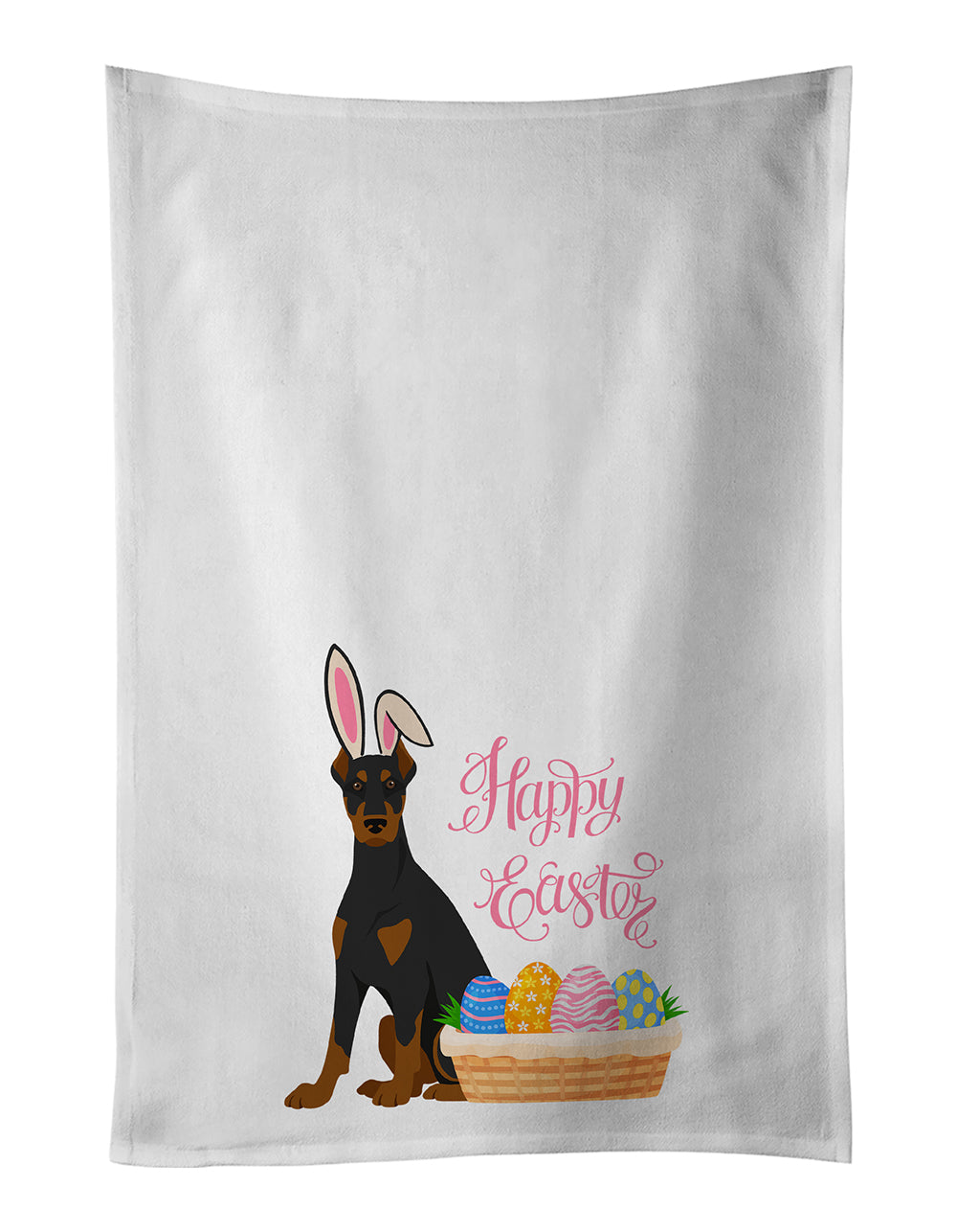 Buy this Black and Tan Doberman Pinscher Easter White Kitchen Towel Set of 2 Dish Towels