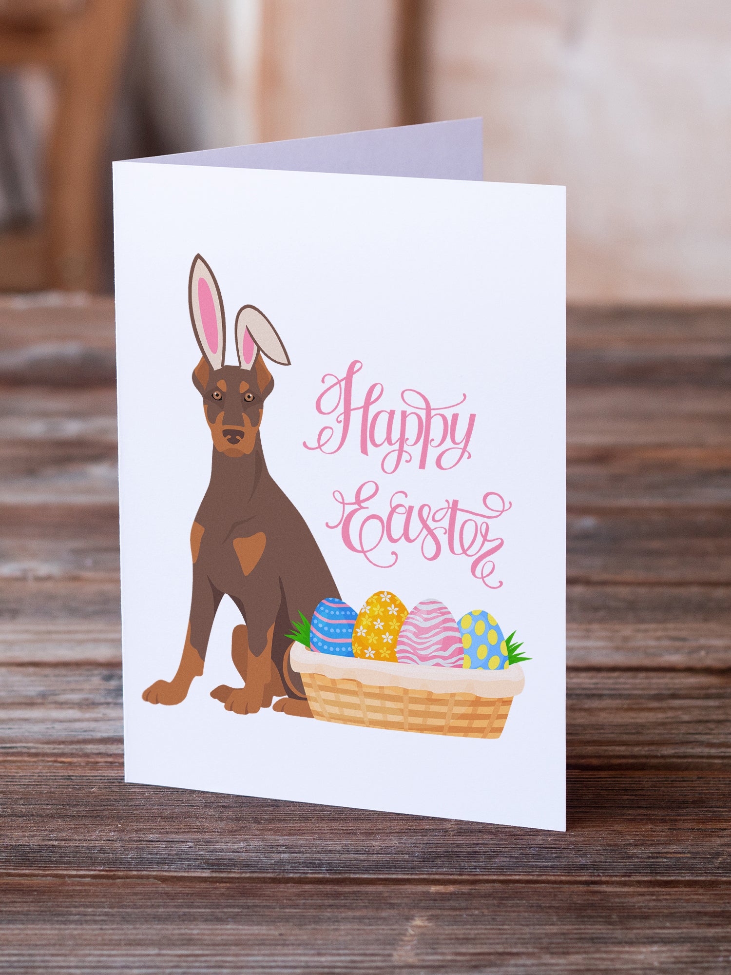Buy this Red and Tan Doberman Pinscher Easter Greeting Cards and Envelopes Pack of 8
