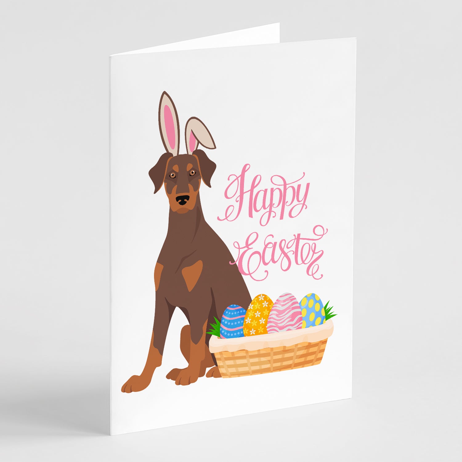 Buy this Natural Ear Red and Tan Doberman Pinscher Easter Greeting Cards and Envelopes Pack of 8