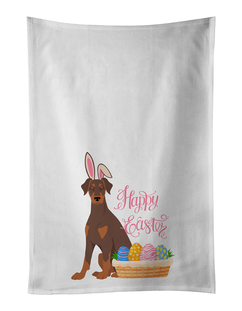 Buy this Natural Ear Red and Tan Doberman Pinscher Easter White Kitchen Towel Set of 2 Dish Towels