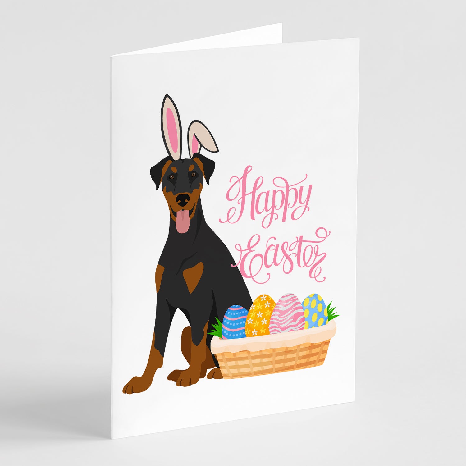 Buy this Natural Ear Black and Tan Doberman Pinscher Easter Greeting Cards and Envelopes Pack of 8