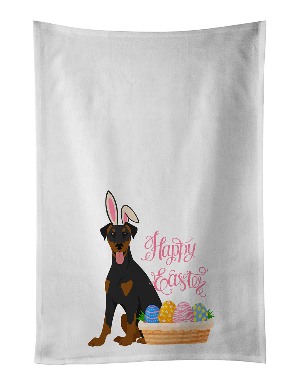Buy this Natural Ear Black and Tan Doberman Pinscher Easter White Kitchen Towel Set of 2 Dish Towels
