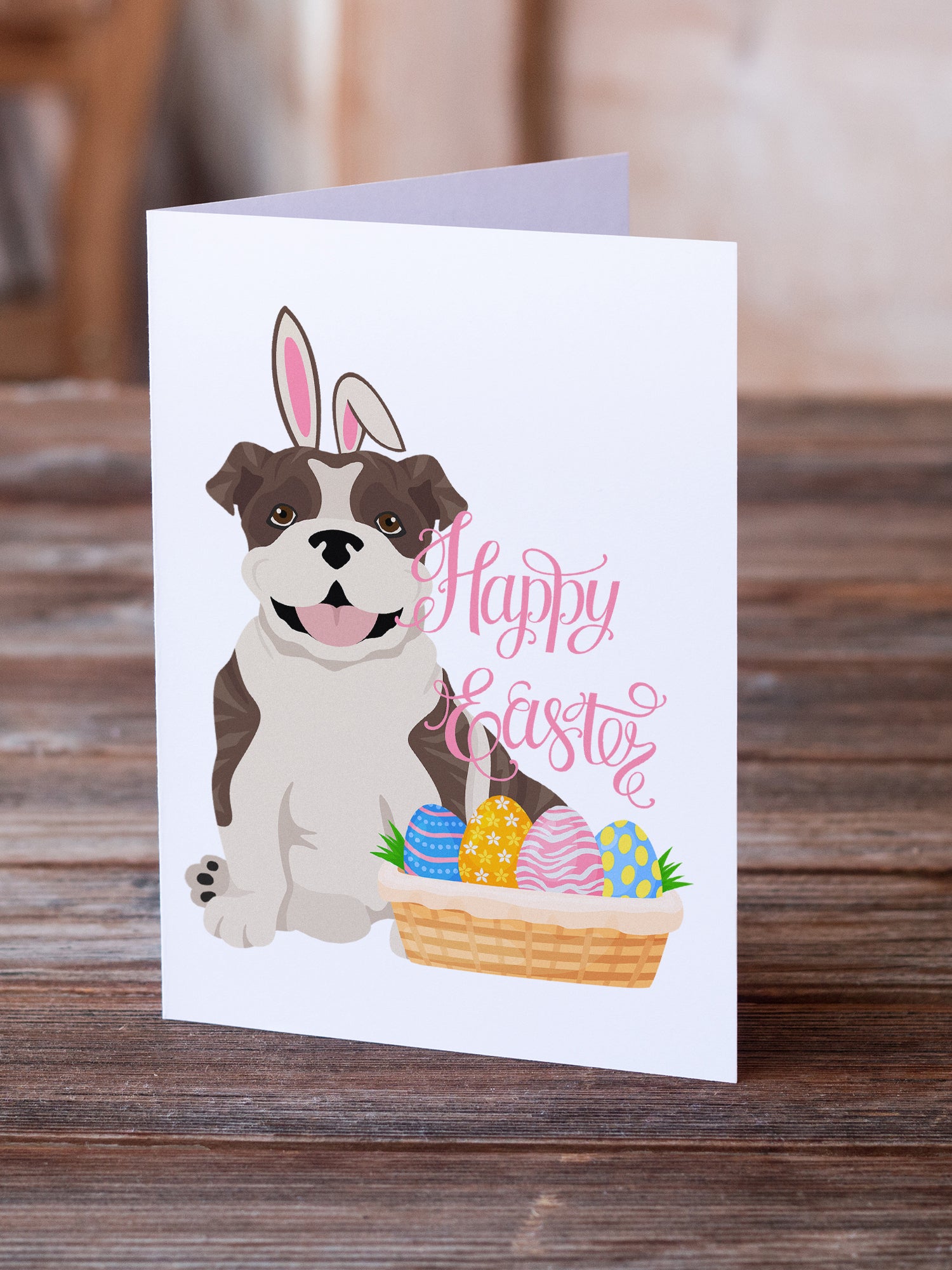 Brindle English Bulldog Easter Greeting Cards and Envelopes Pack of 8 - the-store.com