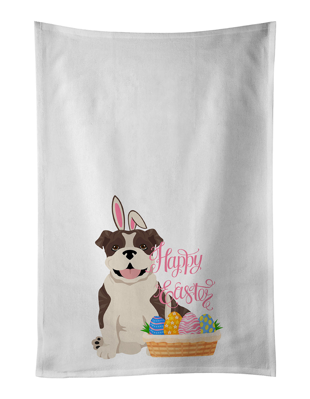 Buy this Brindle English Bulldog Easter White Kitchen Towel Set of 2 Dish Towels