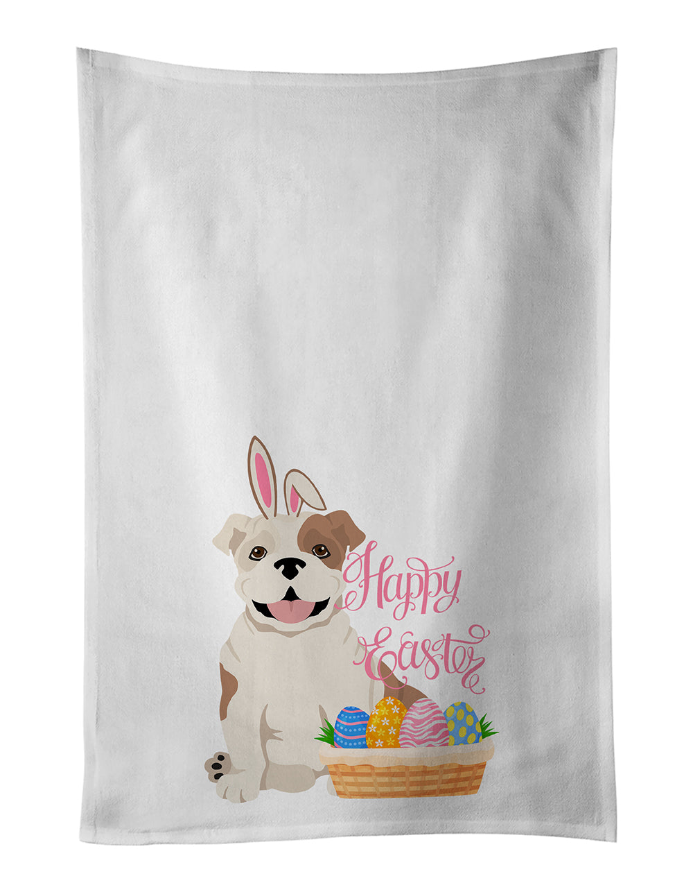 Buy this Piebald English Bulldog Easter White Kitchen Towel Set of 2 Dish Towels
