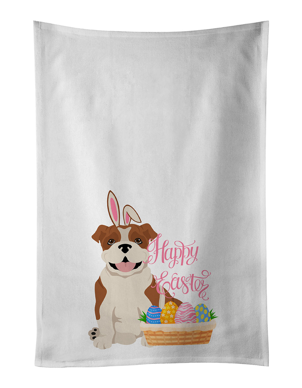 Buy this Red English Bulldog Easter White Kitchen Towel Set of 2 Dish Towels