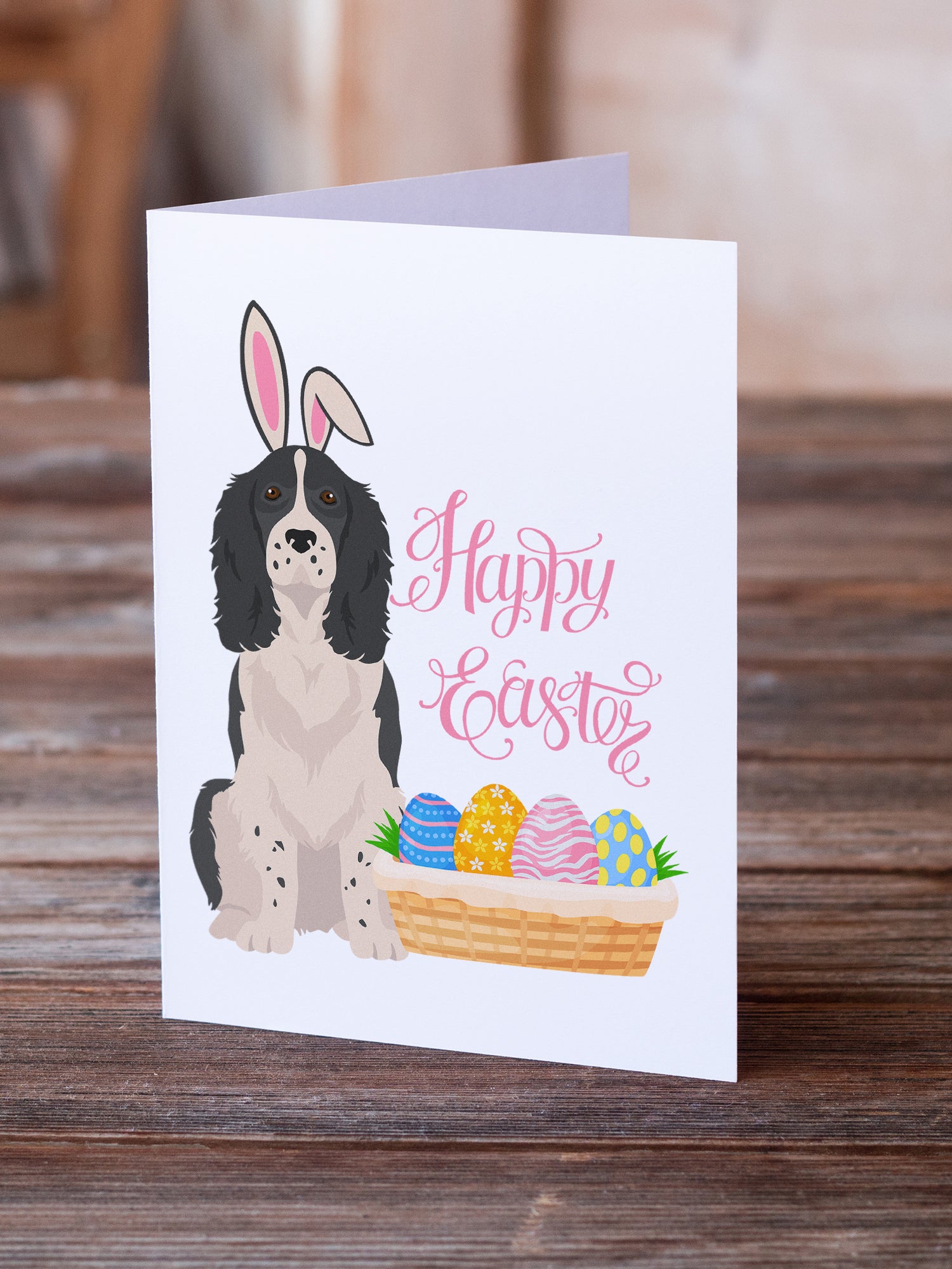 Black English Springer Spaniel Easter Greeting Cards and Envelopes Pack of 8 - the-store.com