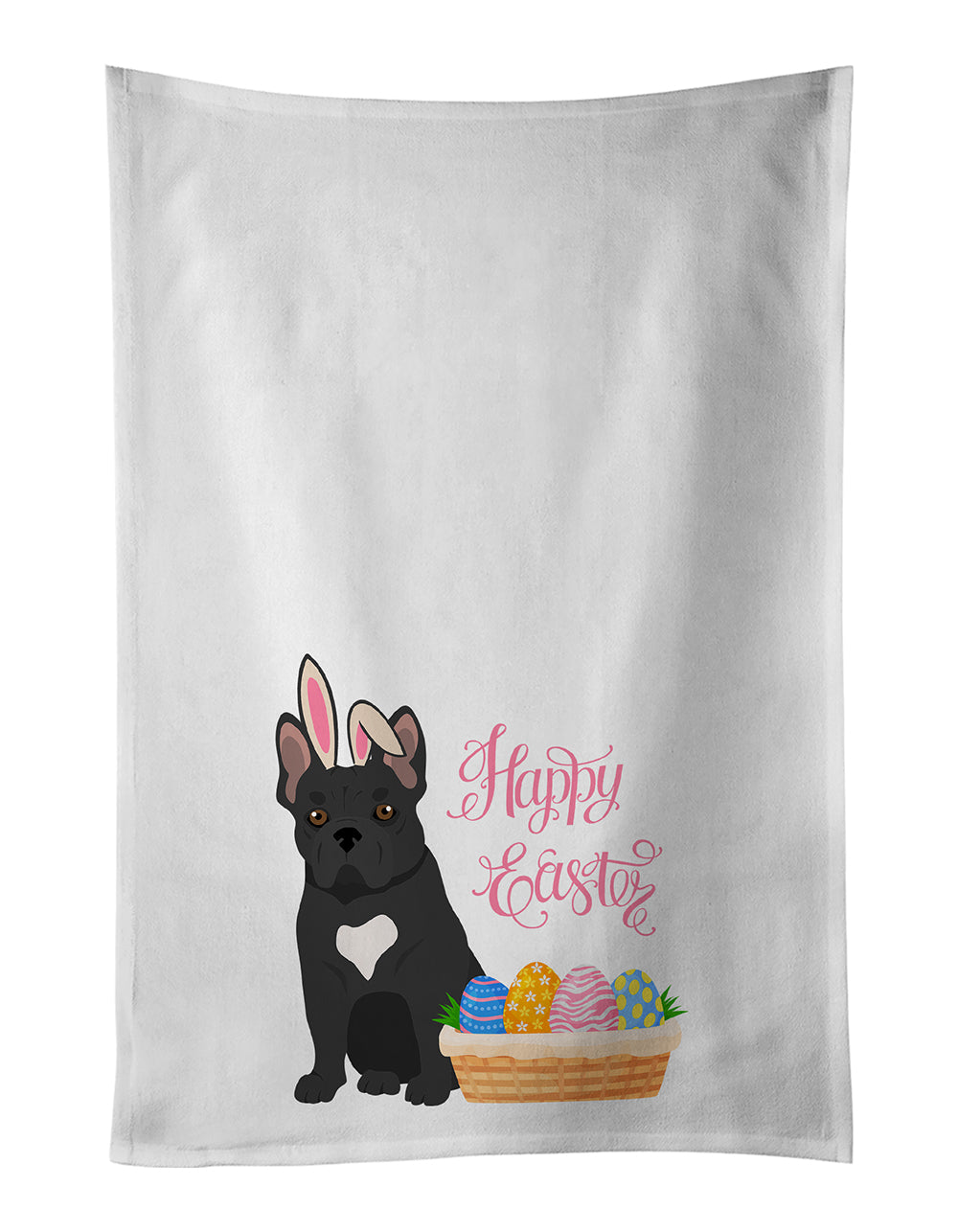 Buy this Black French Bulldog Easter White Kitchen Towel Set of 2 Dish Towels