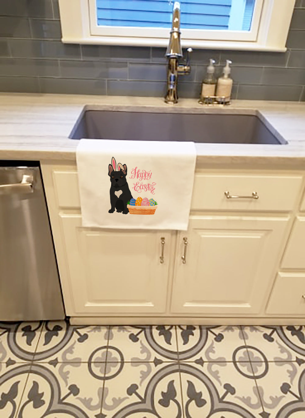 Black French Bulldog Easter White Kitchen Towel Set of 2 Dish Towels - the-store.com