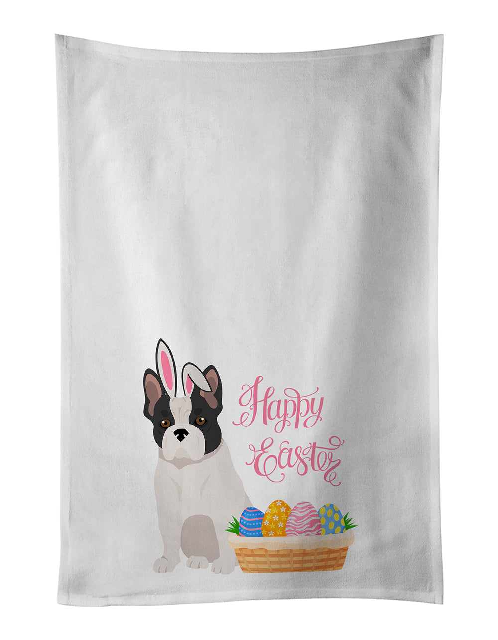 Buy this Black and White French Bulldog Easter White Kitchen Towel Set of 2 Dish Towels