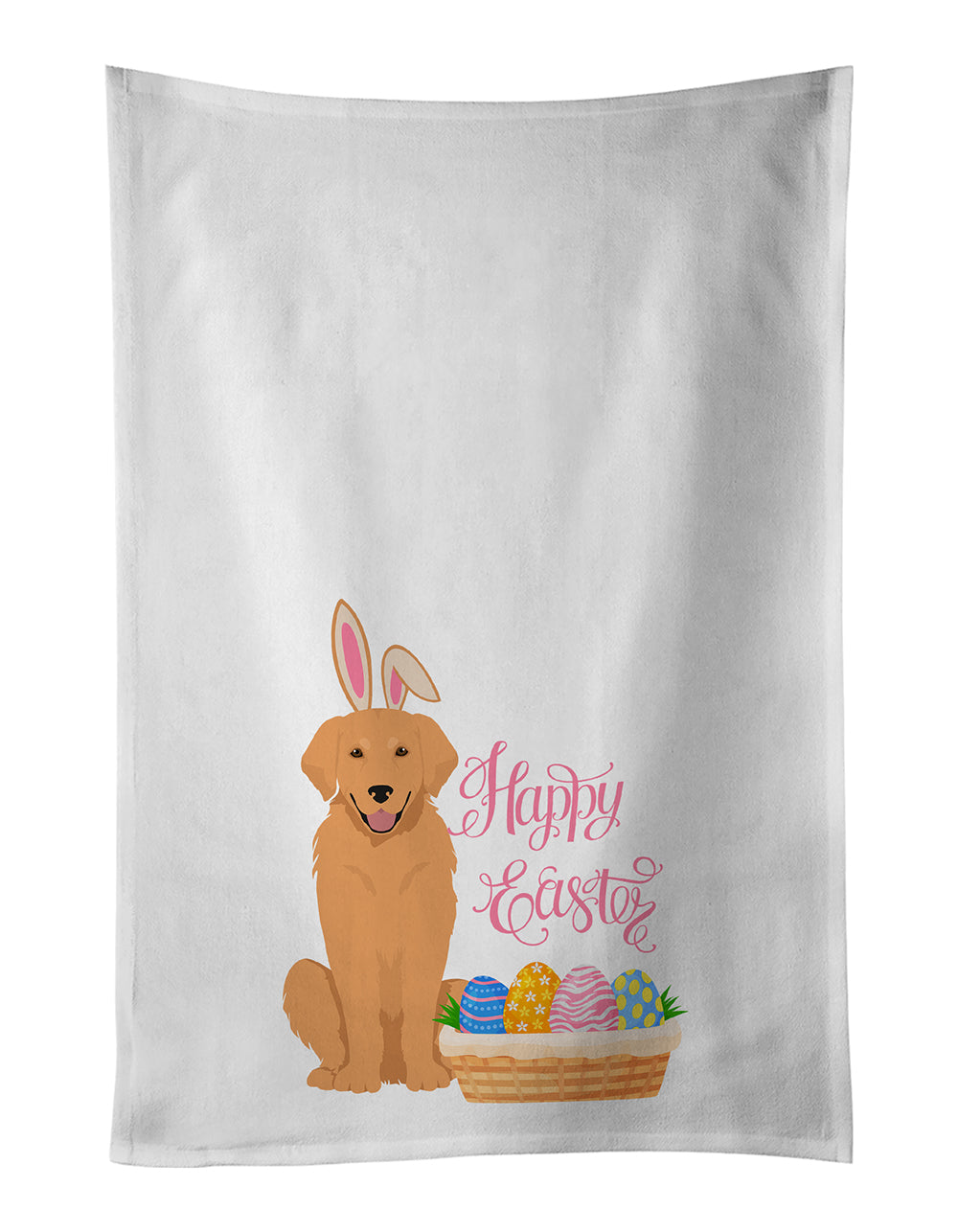 Buy this Gold Golden Retriever Easter White Kitchen Towel Set of 2 Dish Towels